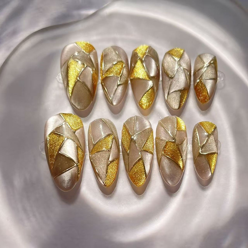 Customizable Luxury Geometric Gold Foil Handmade Press-On Nails