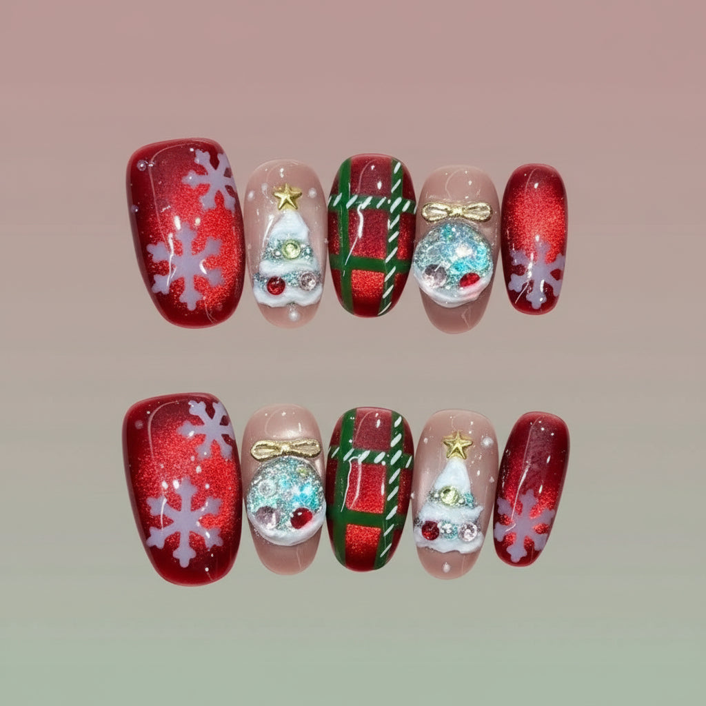 Christmas Red Cat Eye Nails