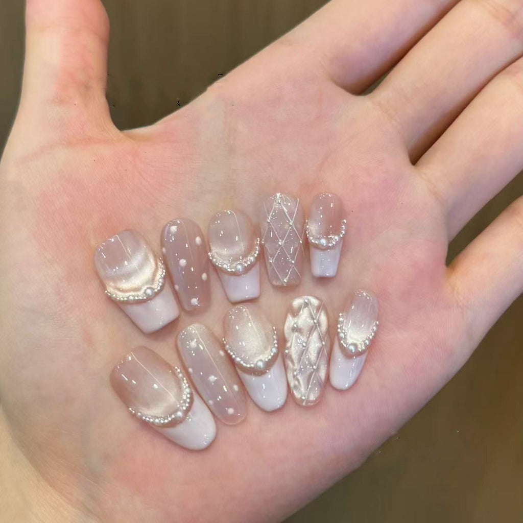 Handmade Pink Temperament press-on nails customizable