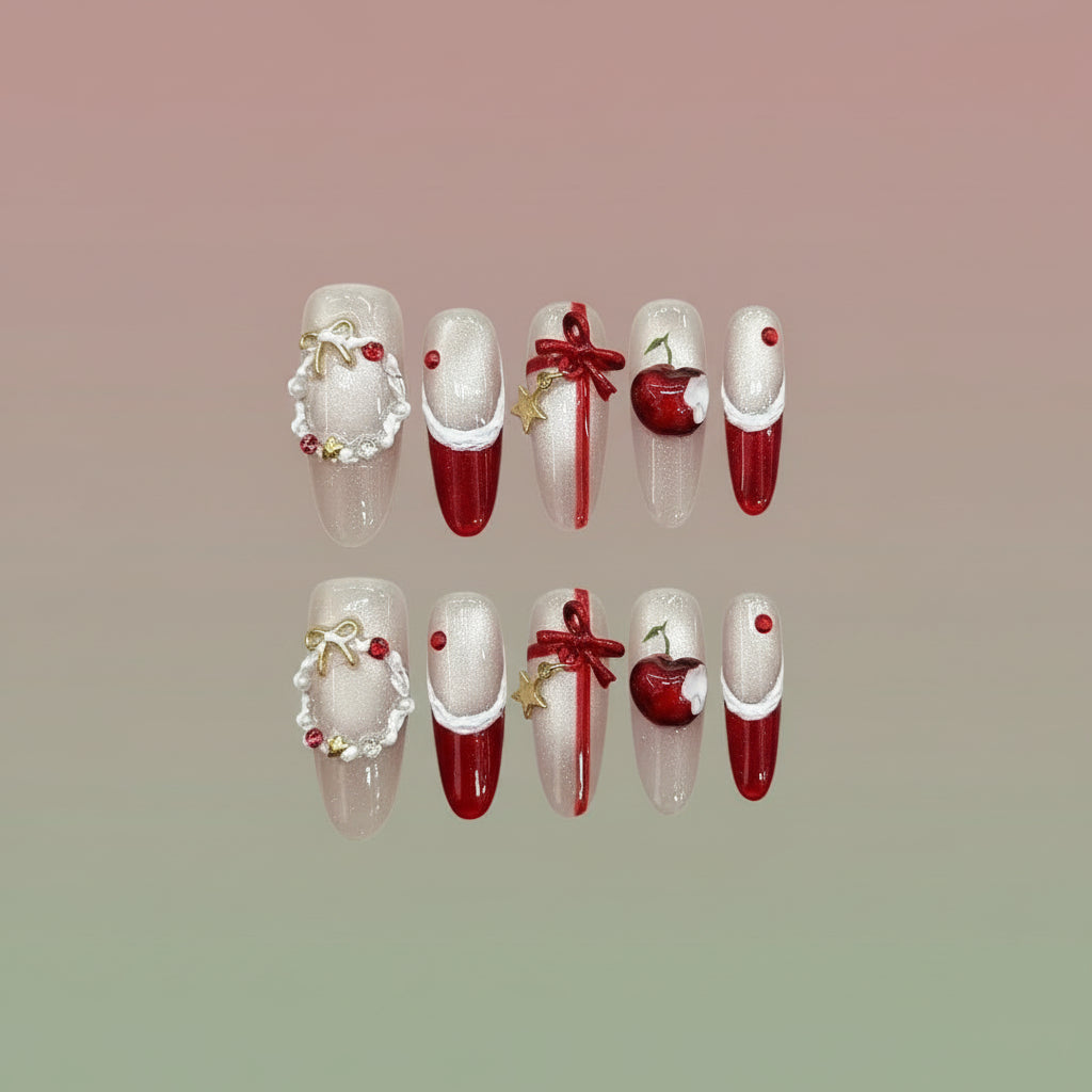 Christmas-Themed Press-On Nails | Handmade Holiday Edition | Custom Festive Nail Set for Christmas Parties