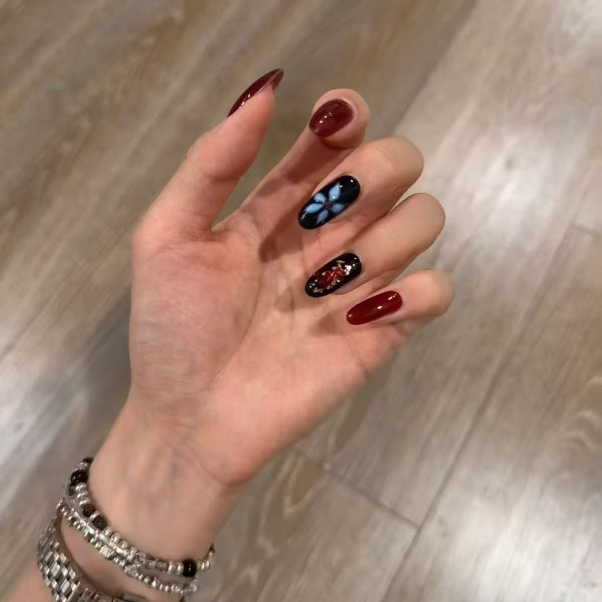 Custom 3D Embossed Bauhinia Press-On Nails | Handmade Christmas Gift