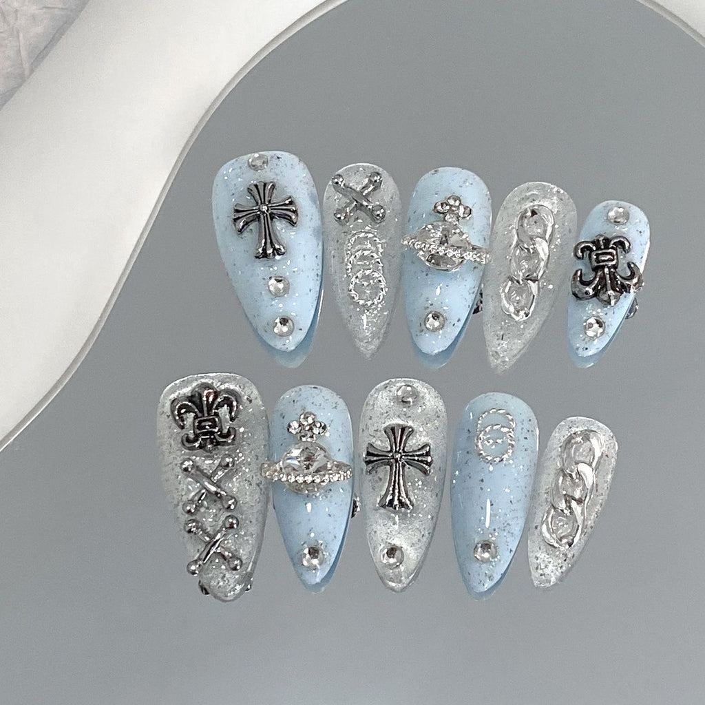 Handmade press-on nails Baroque Cross
