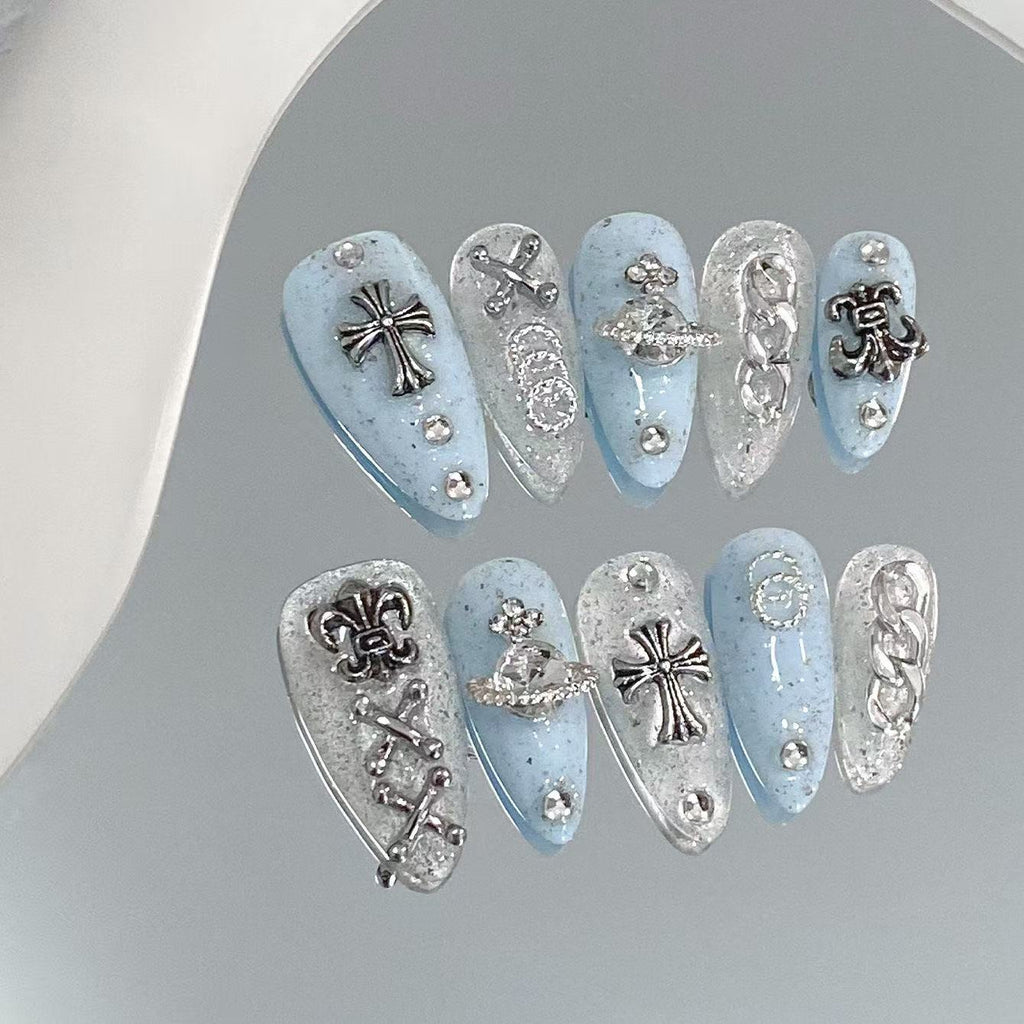 Handmade press-on nails Baroque Cross