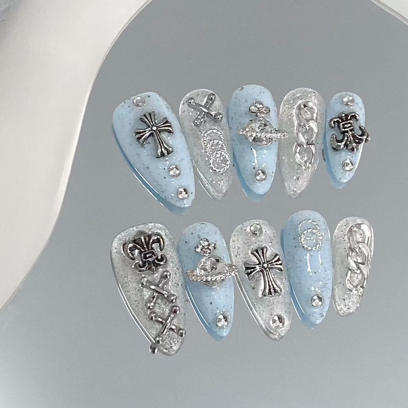 Handmade press-on nails Baroque Cross