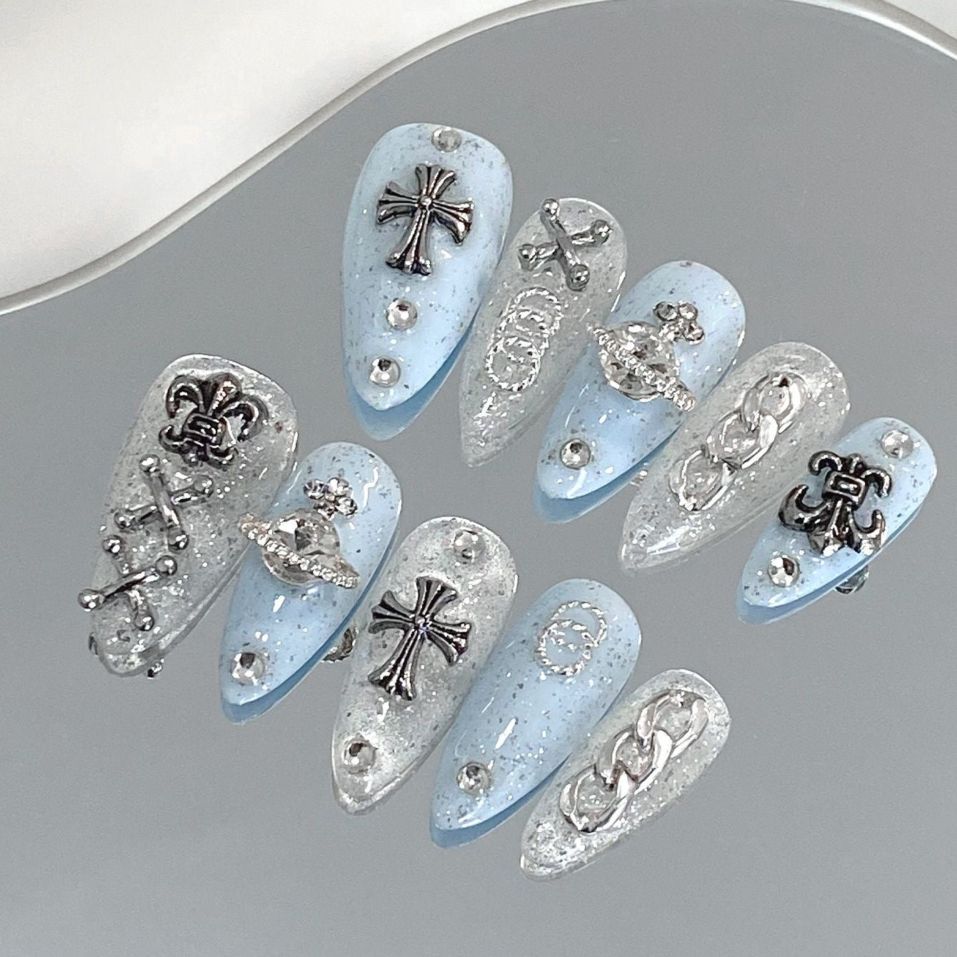 Handmade press-on nails Baroque Cross