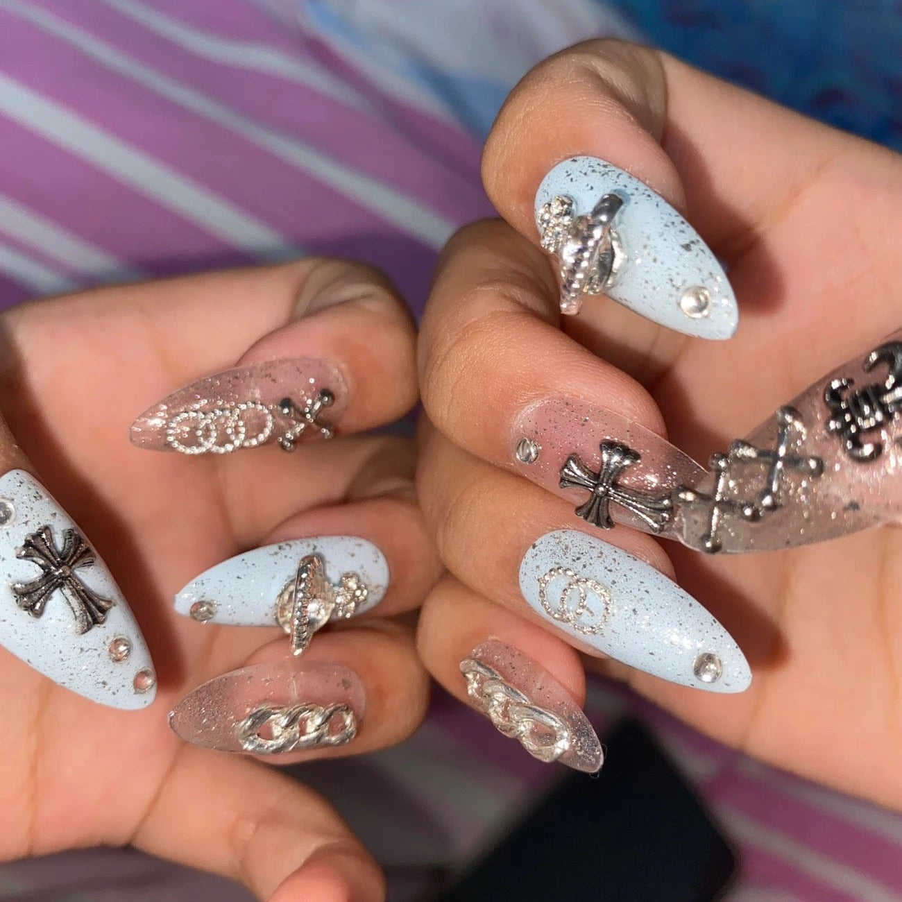 Handmade press-on nails Baroque Cross