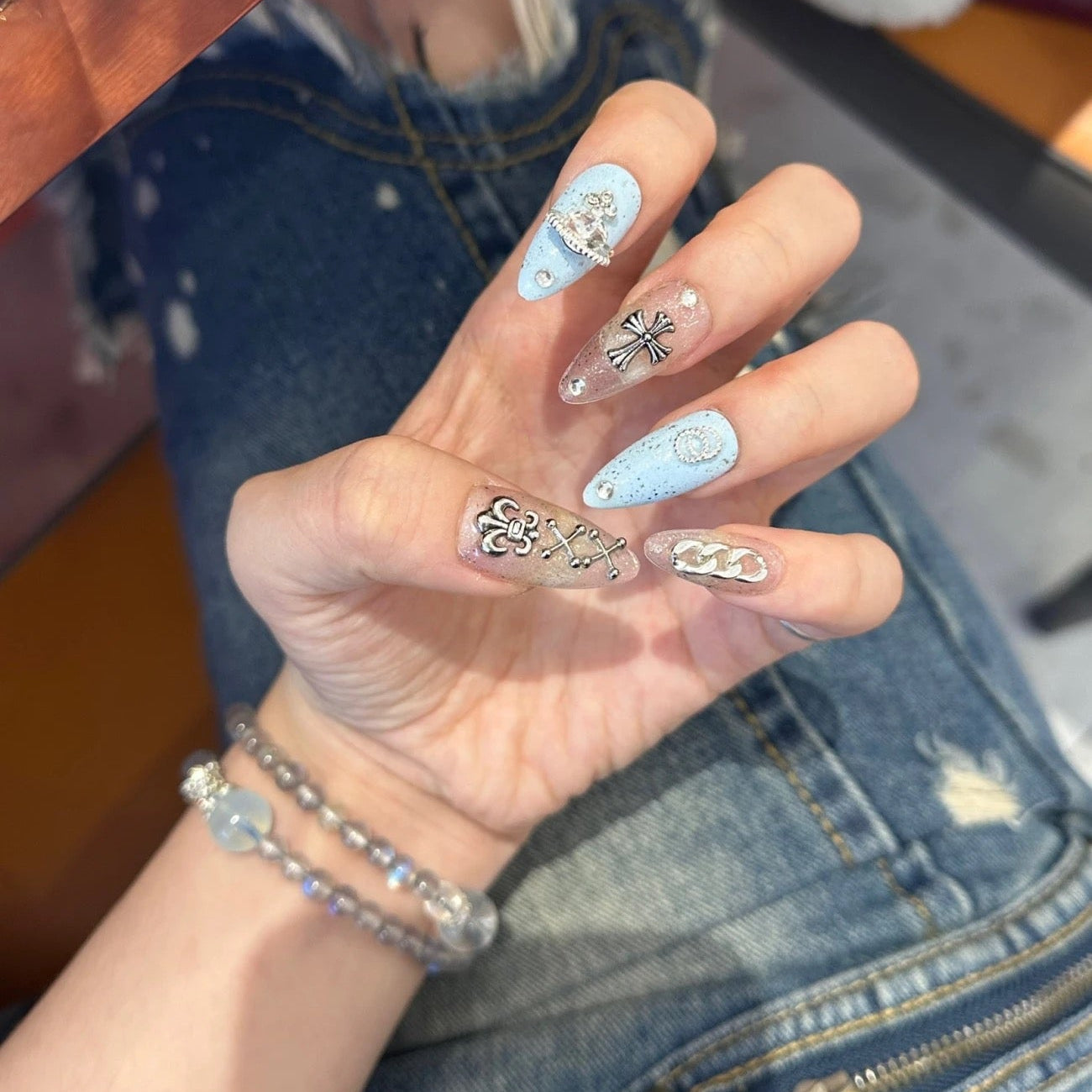 Handmade press-on nails Baroque Cross