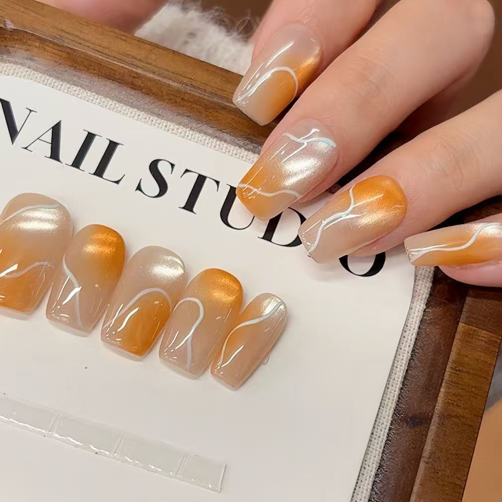 Handmade press-on nails Autumn Pumpkin