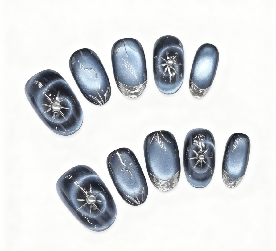 Handmade press-on nails Cat Eye Conch