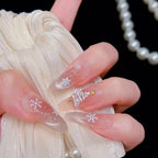 Customizable handmade long oval press-on nails Christmas Snowflake