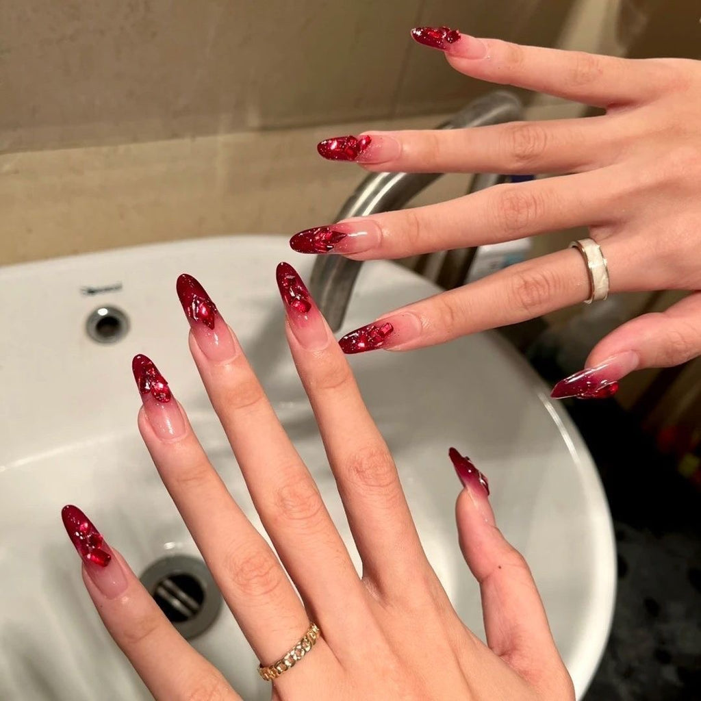Handmade press-on nails Angola Red