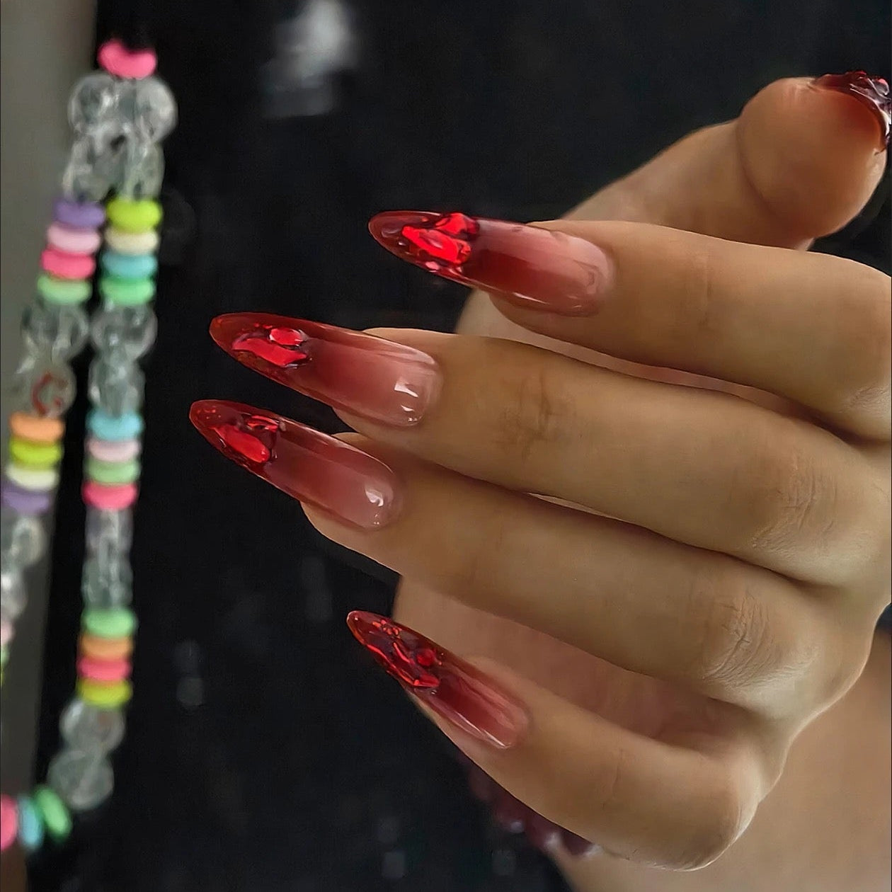 Handmade press-on nails Angola Red