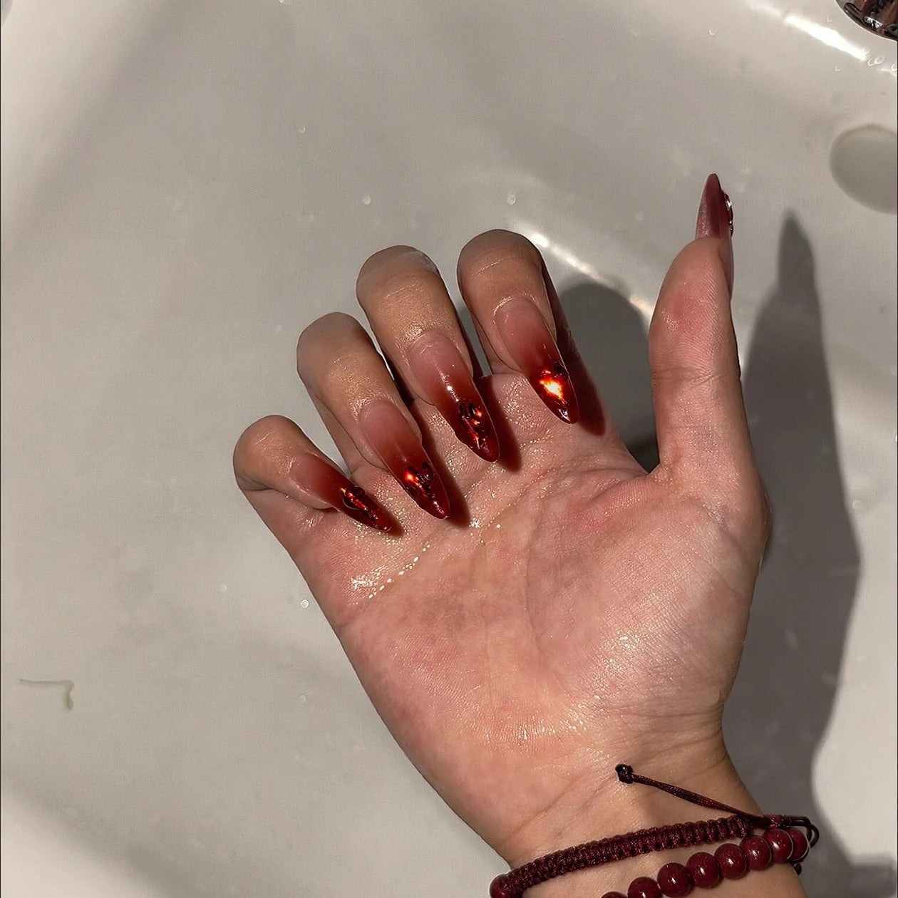 Handmade press-on nails Angola Red