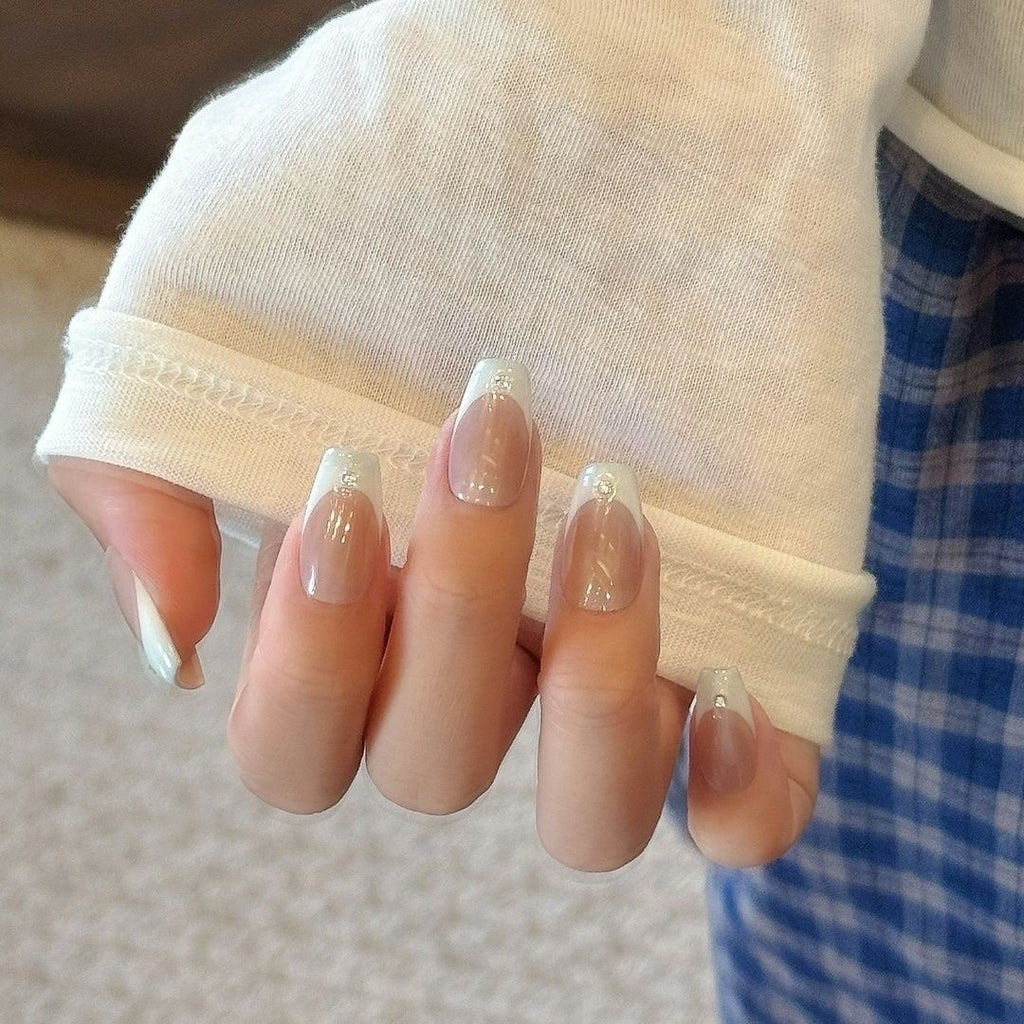 Handmade press-on nails Pearl Diamond