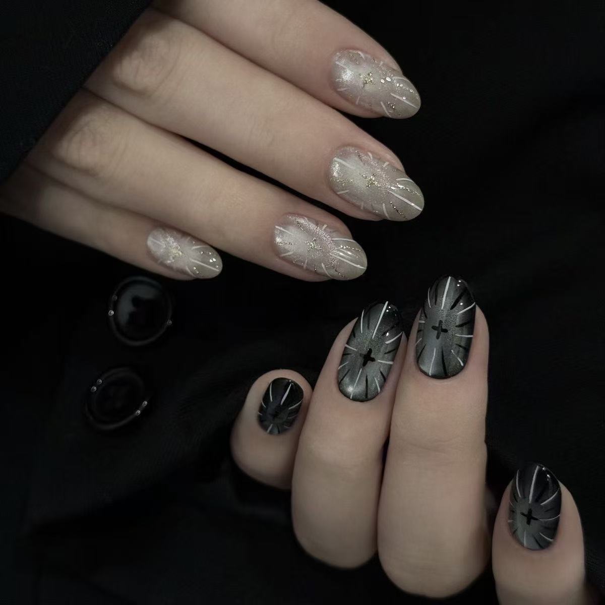 Handmade press-on nails Obsidian