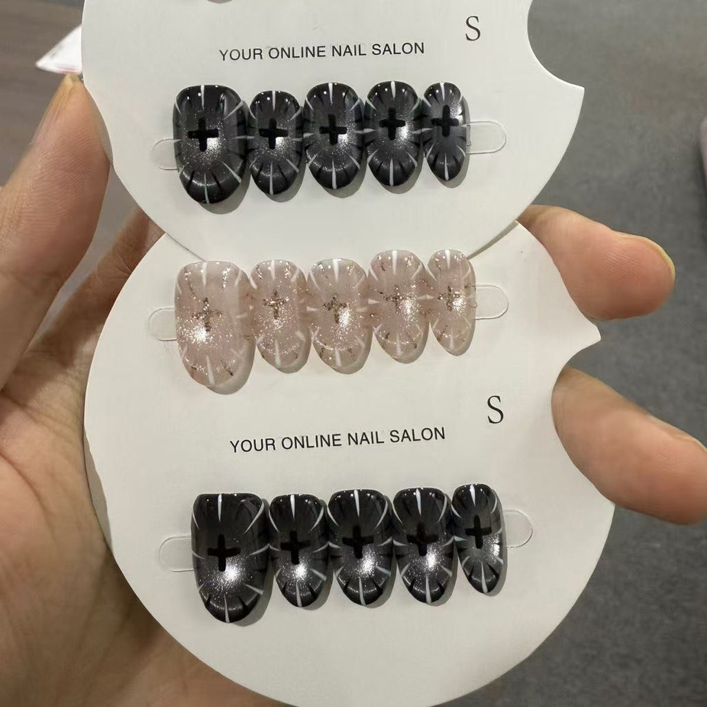 Handmade press-on nails Obsidian