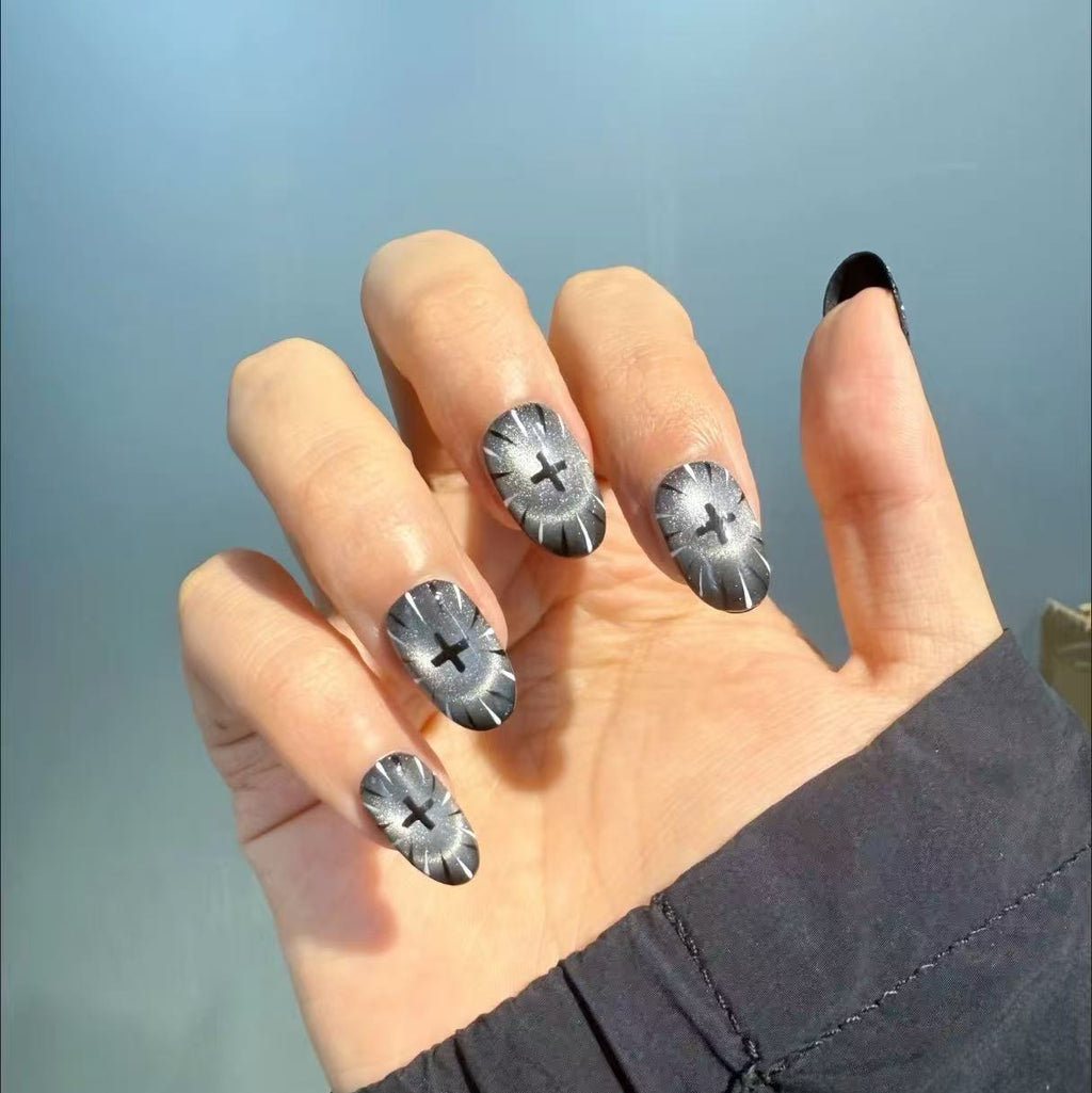 Handmade press-on nails Obsidian