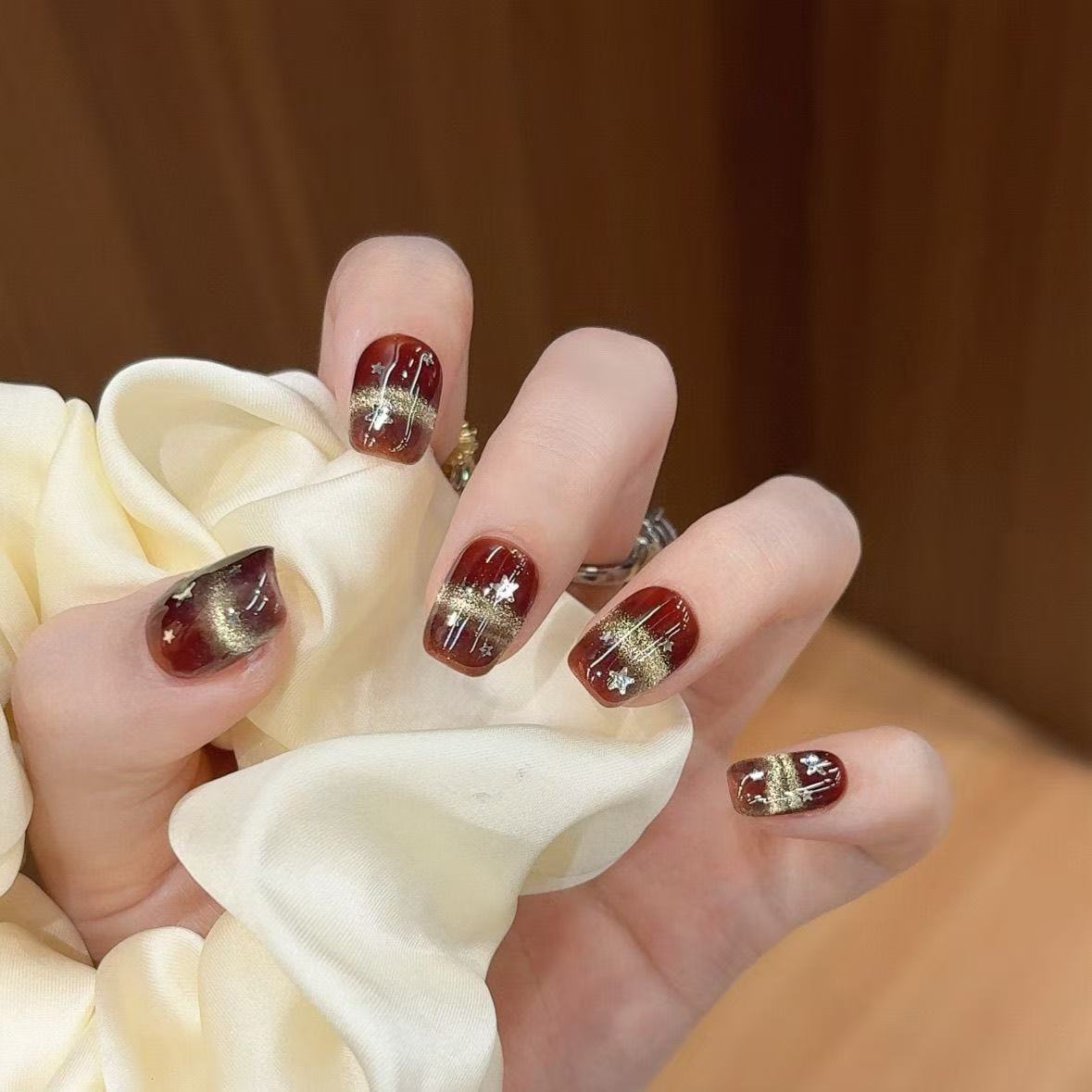 Handmade press-on nails Brown Star