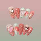Handmade press-on nails Heart-shaped Diamond