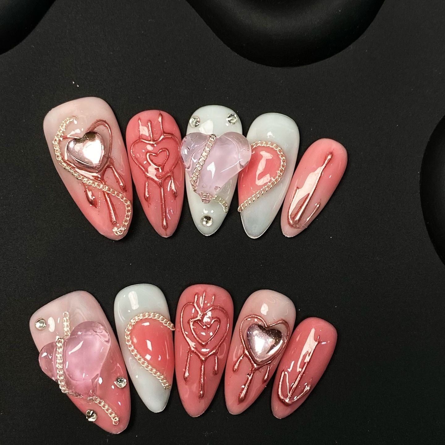 Handmade press-on nails Heart-shaped Diamond