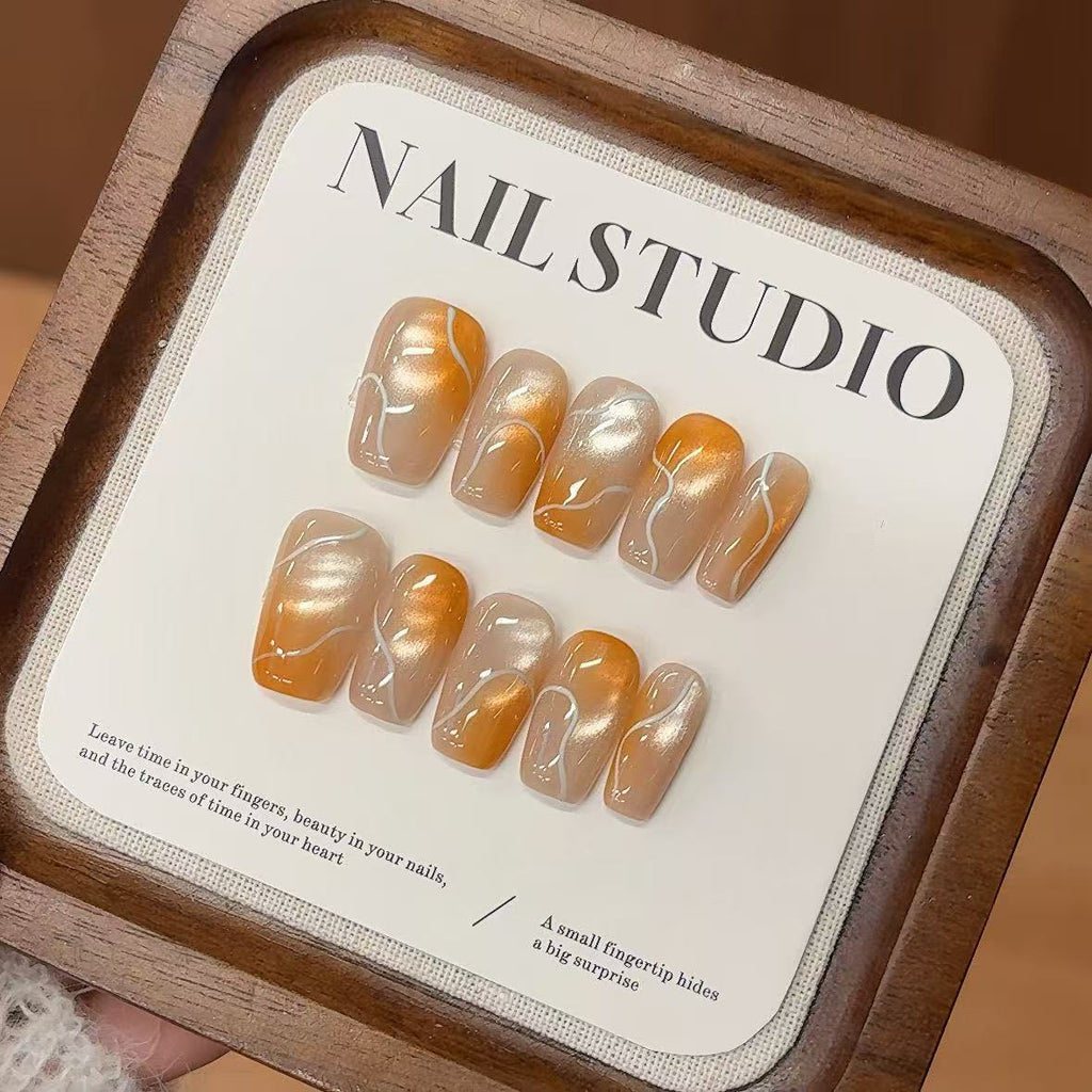 Handmade press-on nails Autumn Pumpkin