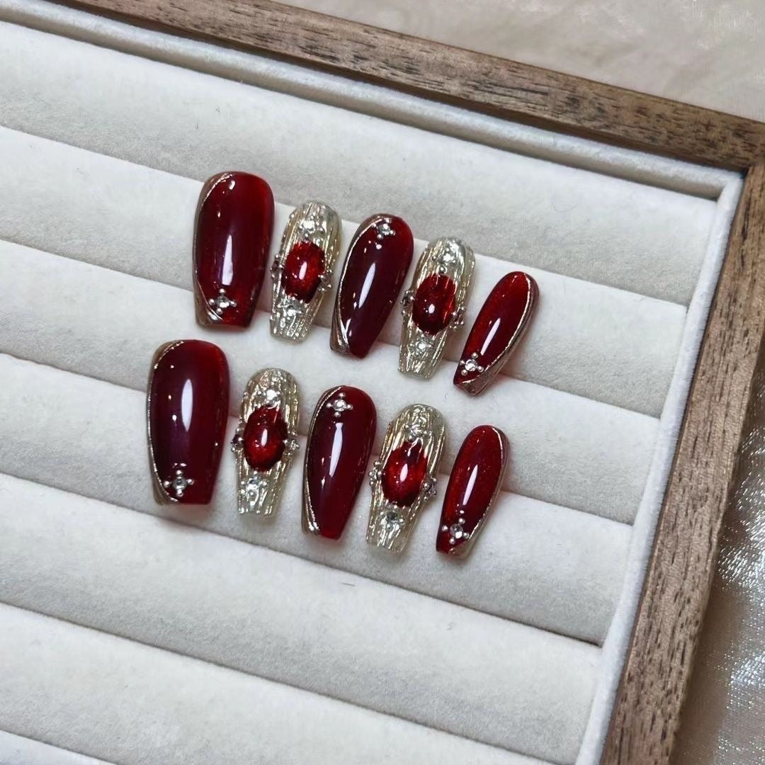 Handmade Six Colored Cat Eyes press-on nails