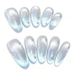 Handmade press-on nails Blue Dense Cat Eye