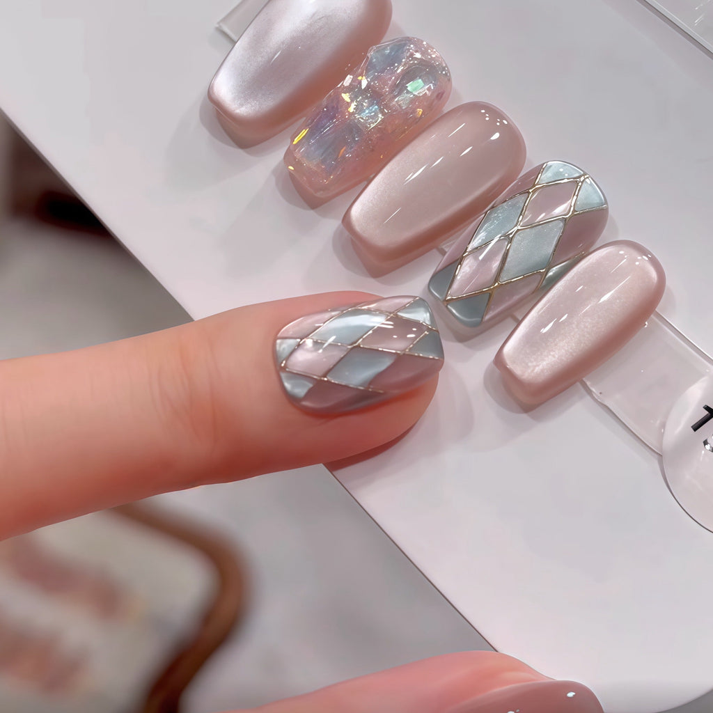 Handmade Viral Cat Eye Diamond Nails – Lux Magnet Glow Press-on nails|customizable