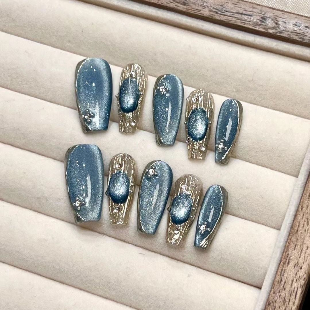 Handmade Six Colored Cat Eyes press-on nails