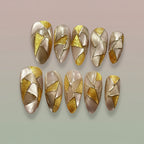 Customizable Luxury Geometric Gold Foil Handmade Press-On Nails