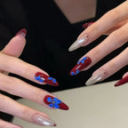 Custom Blue & Burgundy Press-On Nails | Handmade |for Christmas, Party & Gift