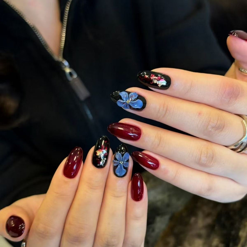 Custom 3D Embossed Bauhinia Press-On Nails | Handmade Christmas Gift