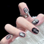 Gothic Style 3D Silver Cross Press-On Nails | Handmade Customizable | Dark Luxury Nail Set