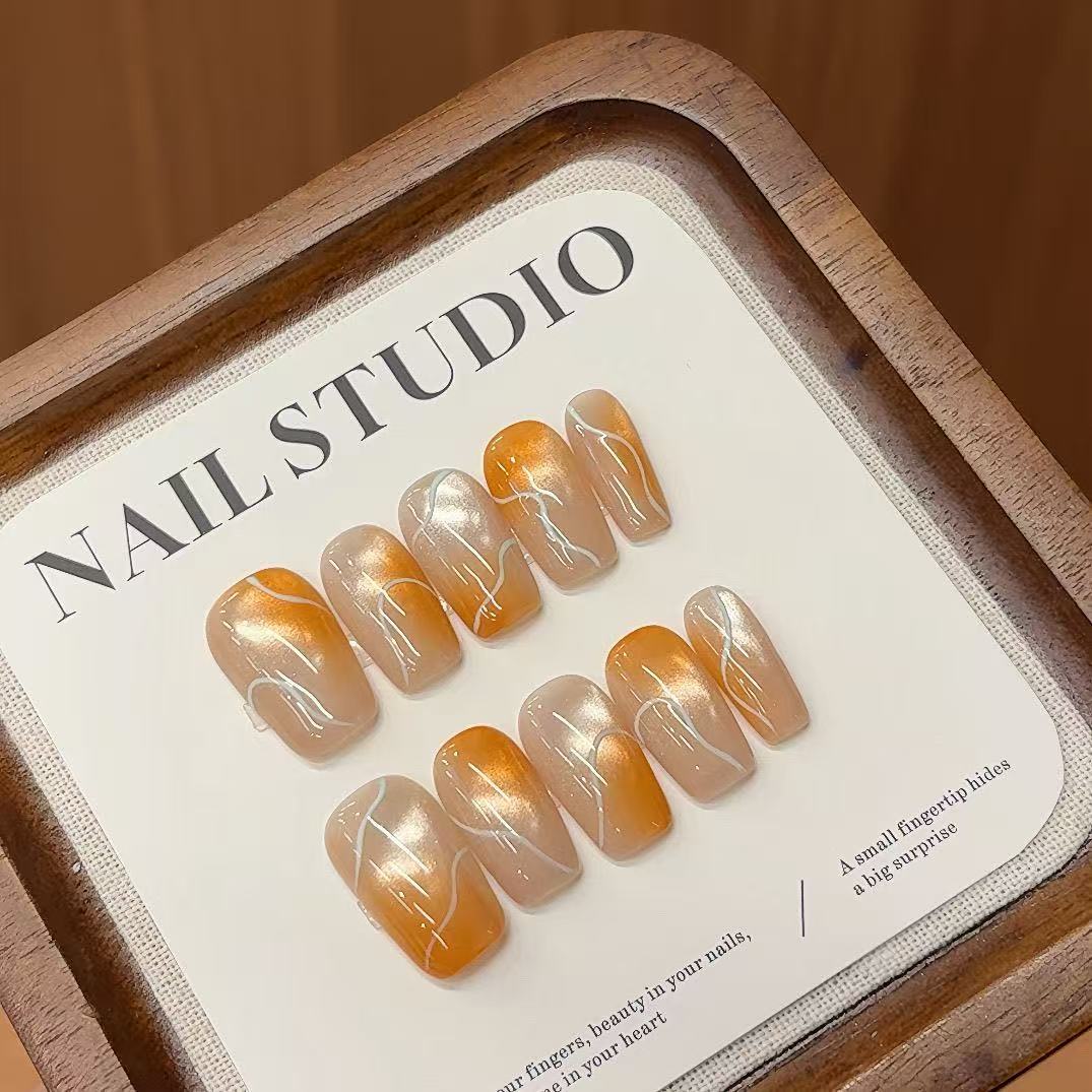 Handmade press-on nails Autumn Pumpkin