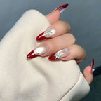 Christmas Snowflake Rhinestone Red French Press-On Nails | Holiday Limited | Handmade Luxury Festive Nail Set