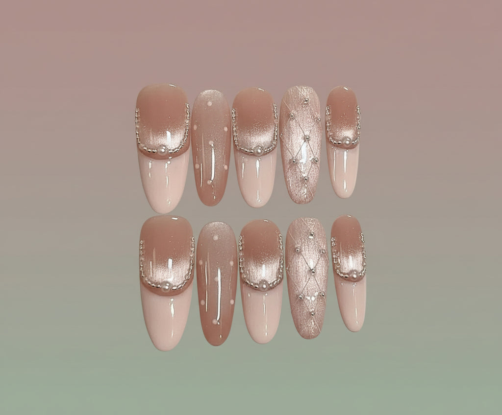 Handmade Pink Temperament press-on nails customizable