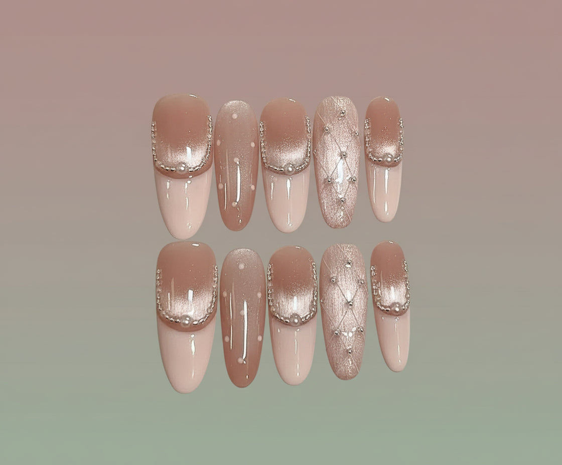 Handmade Pink Temperament press-on nails customizable