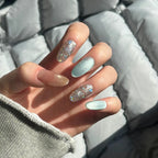 Light Blue Sparkling Cat Eye Press-On Nails | Handmade Custom Set | Ultra Shimmer Magnetic Cat Eye Nails