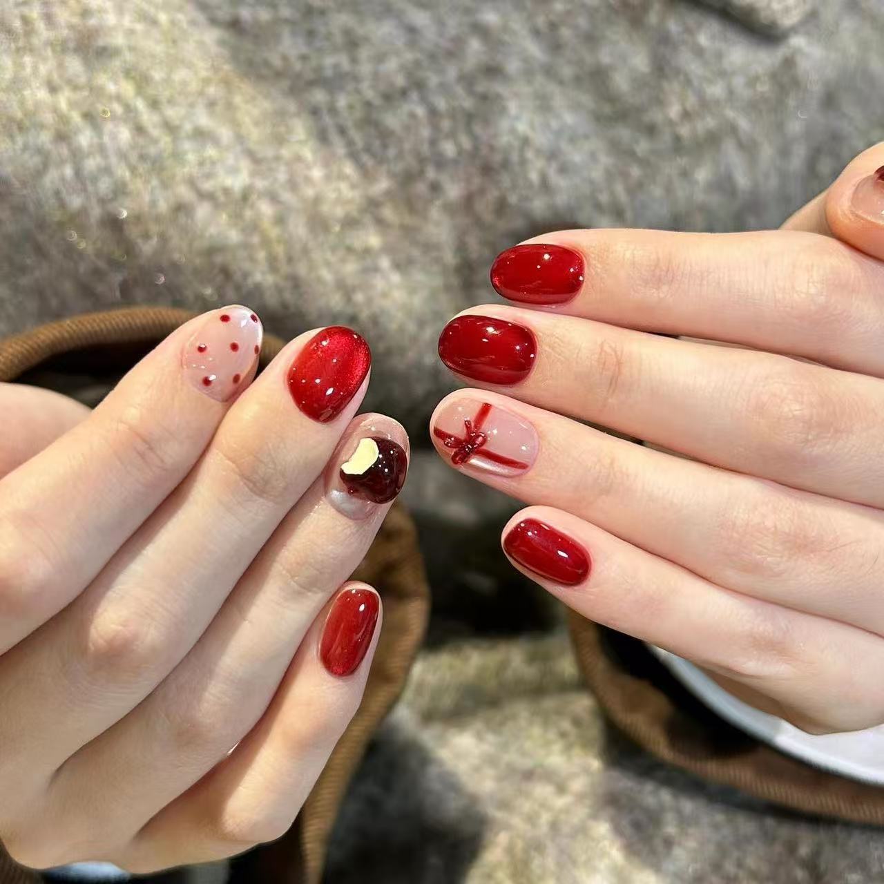 2026 New Year & Christmas 3D Apple Press-On Nails | Handmade Customizable | Festive Luxury Nail Set