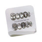 Gothic Style 3D Silver Cross Press-On Nails | Handmade Customizable | Dark Luxury Nail Set