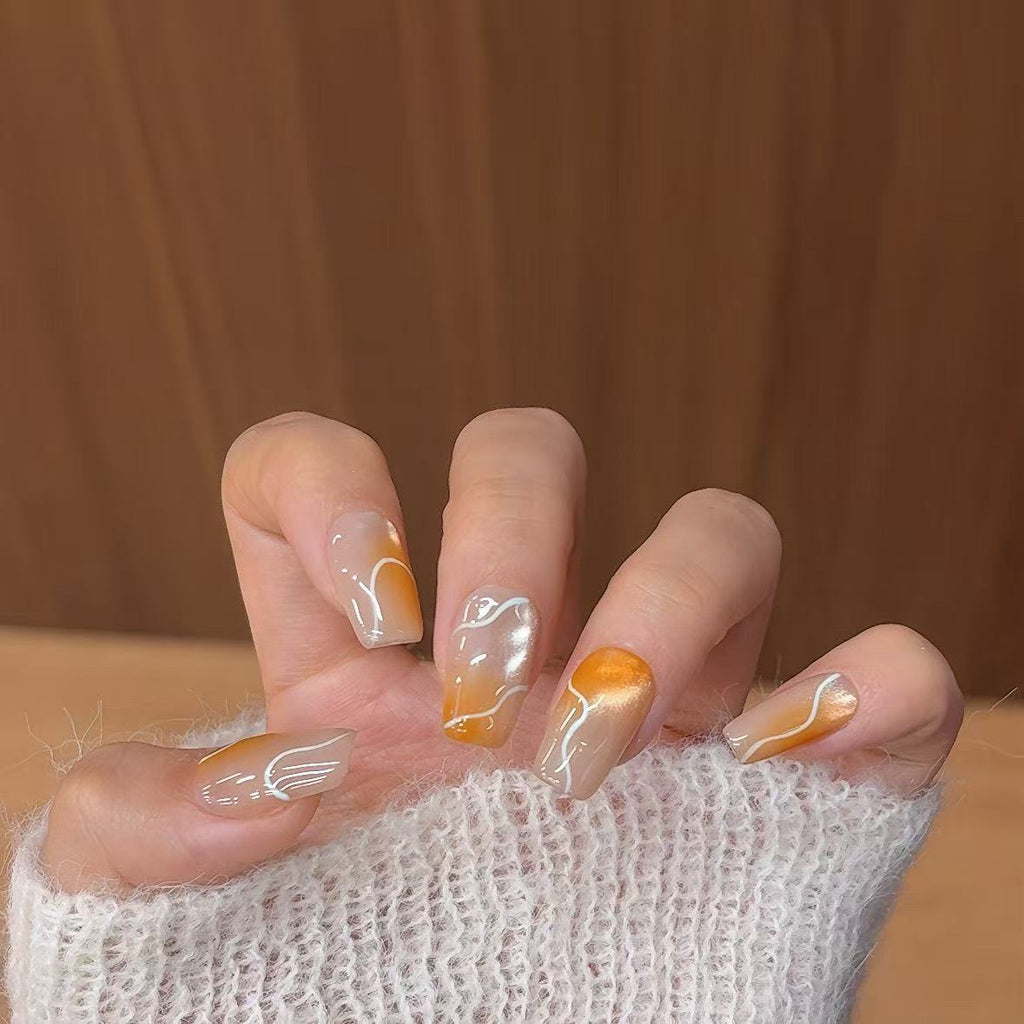 Handmade press-on nails Autumn Pumpkin