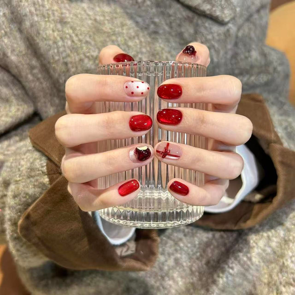 2026 New Year & Christmas 3D Apple Press-On Nails | Handmade Customizable | Festive Luxury Nail Set