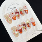 Christmas Eve Apple Rhinestone Press-On Nails | Handmade Customizable | Festive Luxury Nail Set