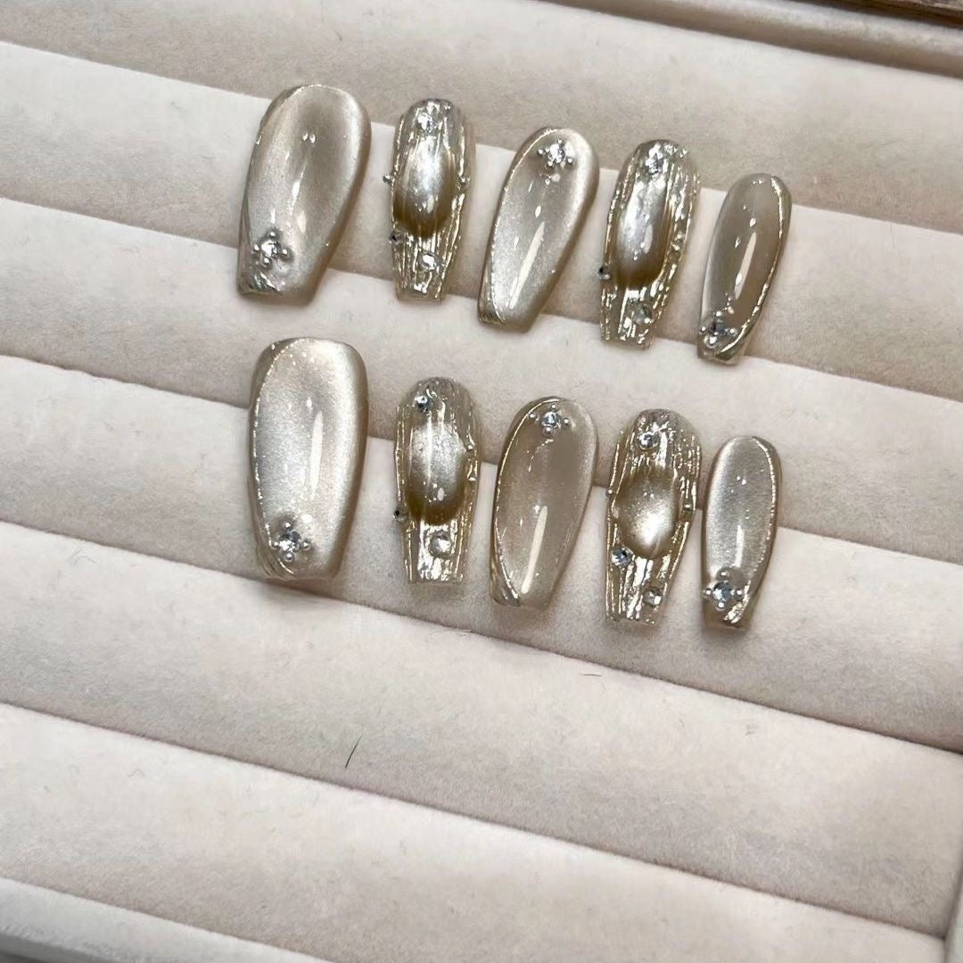 Handmade Six Colored Cat Eyes press-on nails