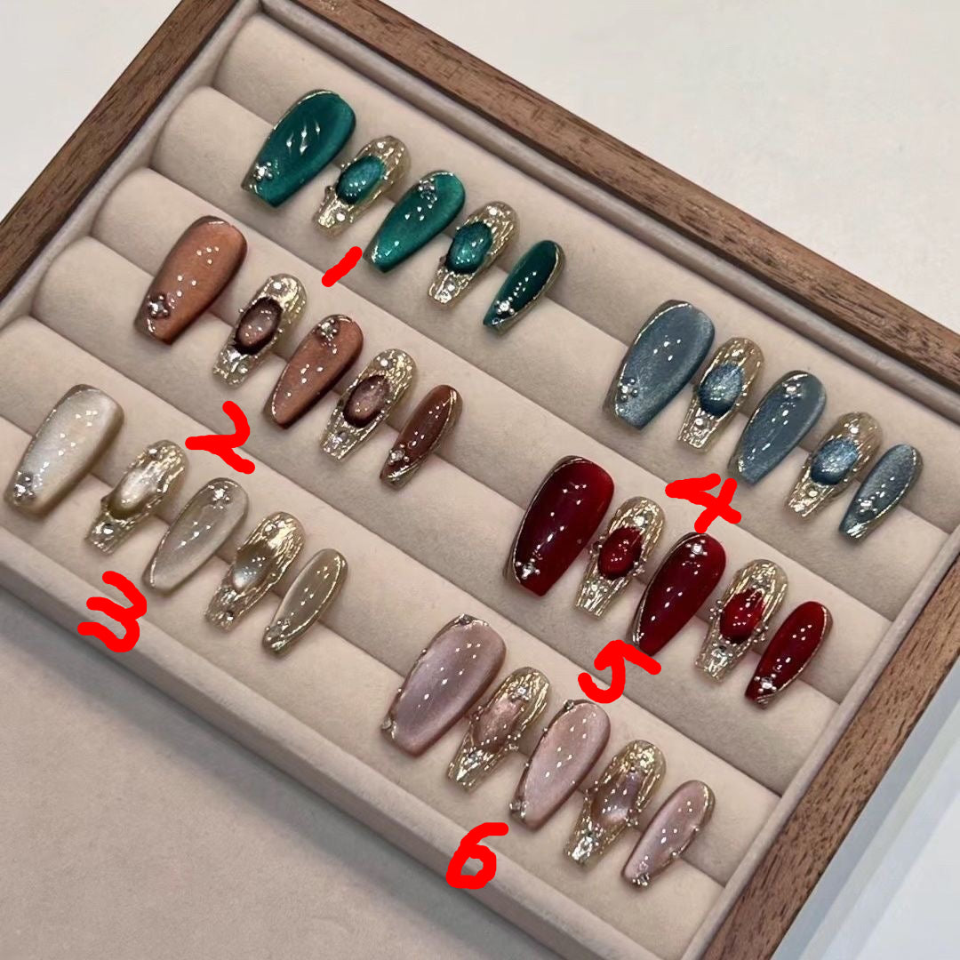 Handmade Six Colored Cat Eyes press-on nails