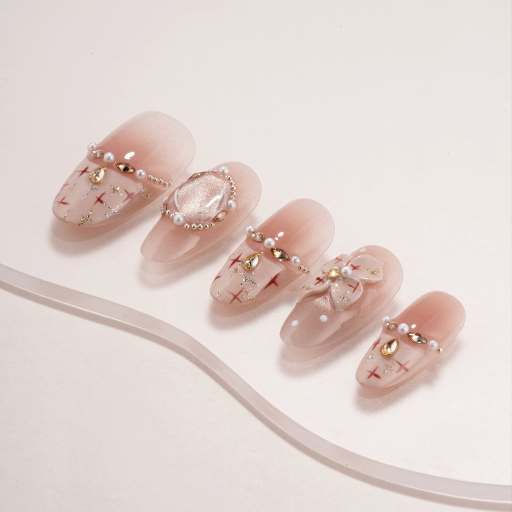 Creamy Cat Eye Press-On Nails | Handmade Customizable