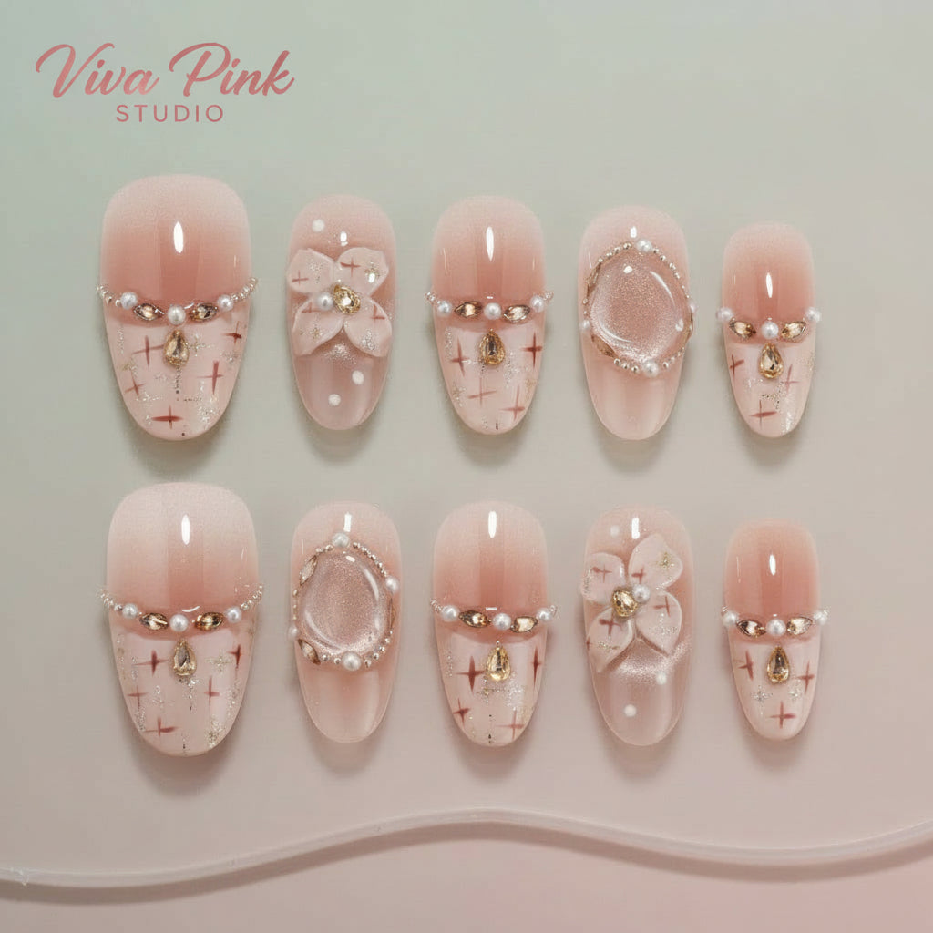 Creamy Cat Eye Press-On Nails | Handmade Customizable