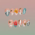 3D Floral Almond Nails | Summer Island Design