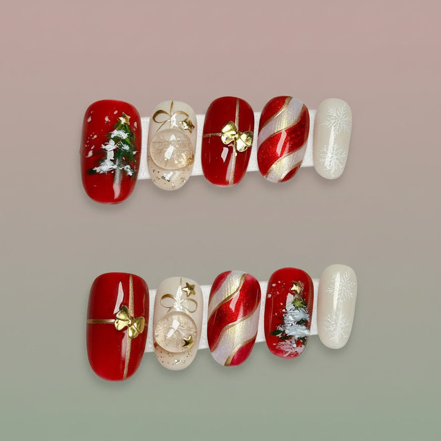 Christmas Red Apple Press-On Nails for Holiday Style