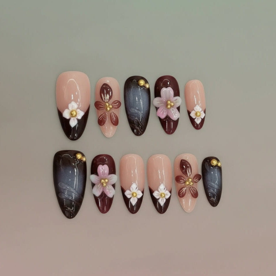 3D Sakura Press-On Nails | Handmade Luxury | Perfect Gift & Party Nails